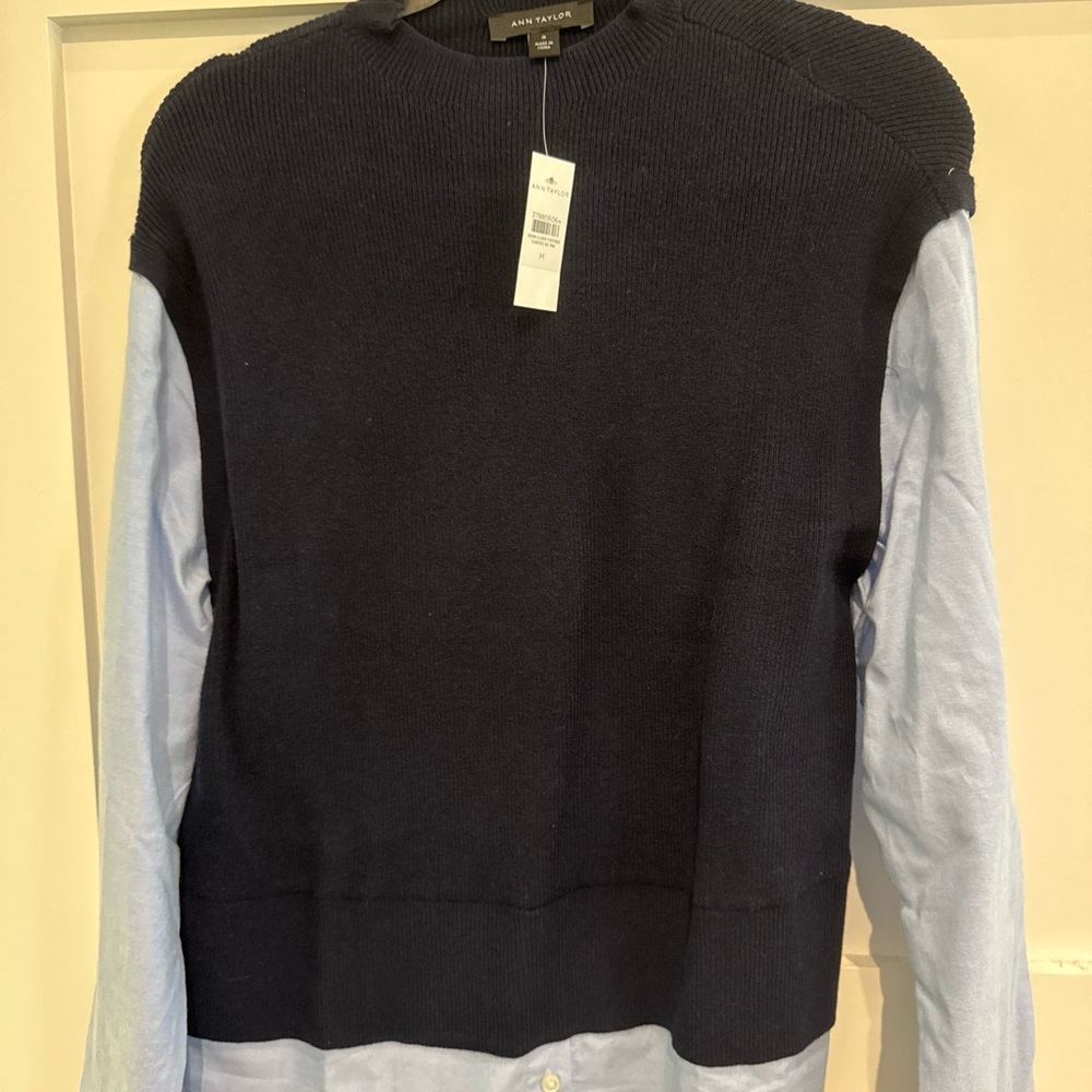 Ann Taylor sweater NWT navy and Light Blue Sweater sz med